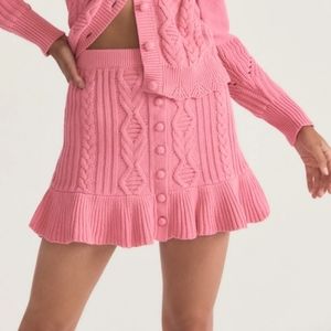 $295 LoveShackFancy Gabella Cable Knit Mini Skirt Pink Medium